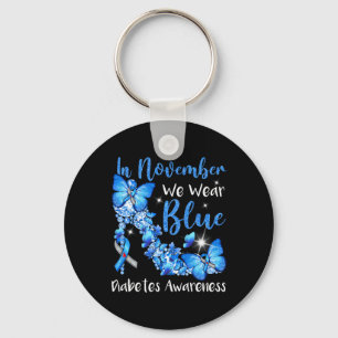 In November We Wear Blue Butterflies Diabetes Awar Keychain