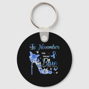 In November We Wear Blue Butterflies Diabetes Awar Keychain
