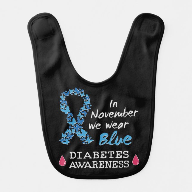 In November we wear blue, Diabetes Awareness Baby Bib (Front)