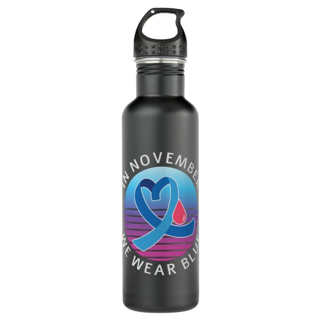 In November We Wear Blue diabetes awareness month Stainless Steel Water Bottle (Front)