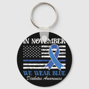 In November We Wear Blue Diabetes Awareness Ribbon Keychain