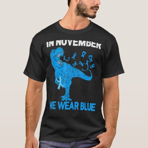 In November We Wear Blue Dino Trex Diabetes Awaren T_Shirt