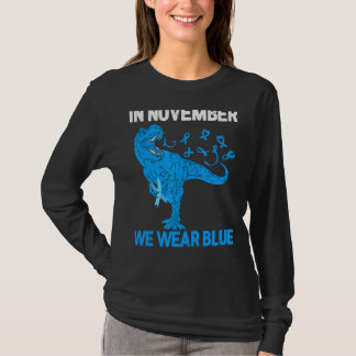 In November We Wear Blue Dino Trex Diabetes Awaren T-Shirt