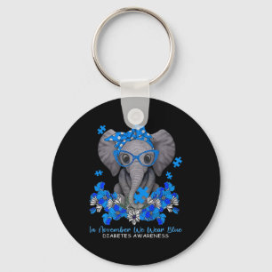 In November We Wear Blue Elephant Diabetes Awarene Keychain