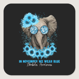 In November We Wear Blue Elephant Diabetes Awarene Square Sticker