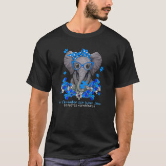 In November We Wear Blue Elephant Diabetes Awarene T-Shirt