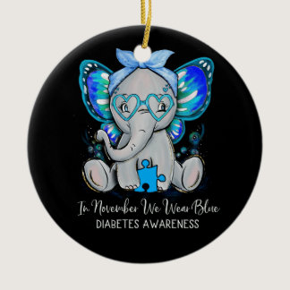 In November We Wear Blue Elephant Diabetes Ceramic Ornament