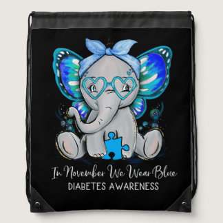 In November We Wear Blue Elephant Diabetes Drawstring Bag