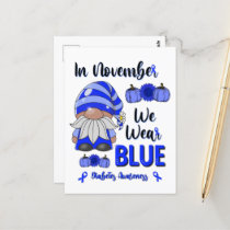 In November We Wear Blue: Gnome Diabetes Awareness Postcard