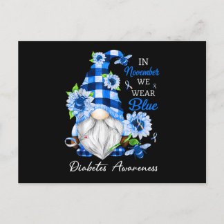 In November We Wear Blue Gnome Diabetes Awareness Postcard