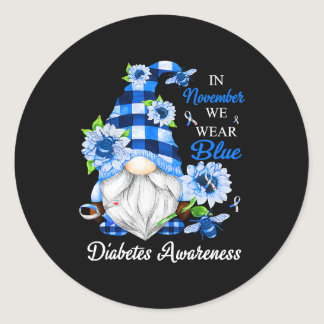 In November We Wear Blue Gnomes Diabetes Awareness Classic Round Sticker