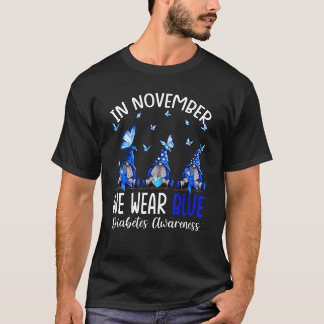 In November We Wear Blue Gnomes Diabetes Awareness T-Shirt (Front)