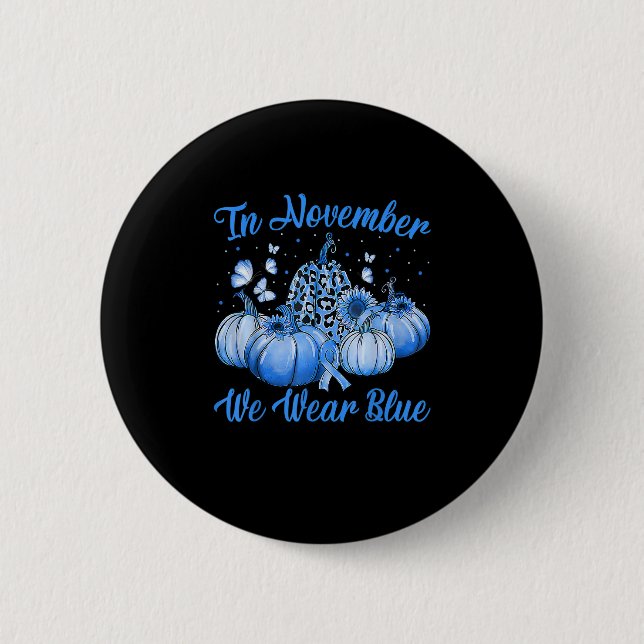 In November We Wear Blue Leopard Pumpkin Diabetes Button (Front)