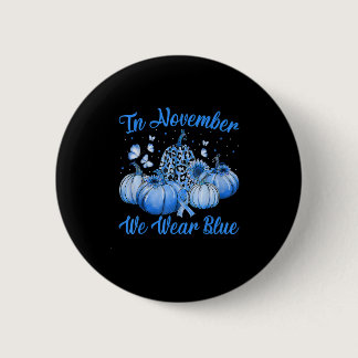 In November We Wear Blue Leopard Pumpkin Diabetes Button