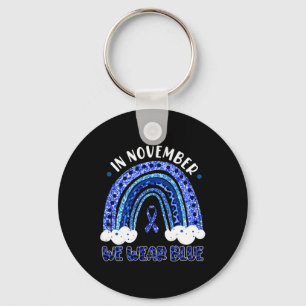 In November We Wear Blue Leopard Rainbow Diabetes  Keychain