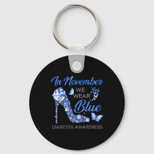 In November We Wear Blue Ribbon High Heel Diabetes Keychain