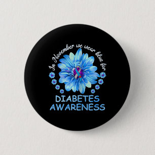 In November We Wear Blue Sunflower Diabetes Awaren Button