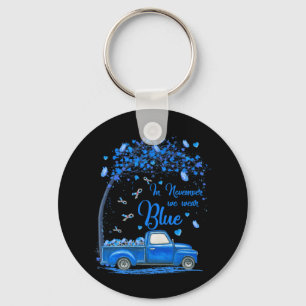 In November We Wear Blue Truck Butterfly Diabetes Keychain