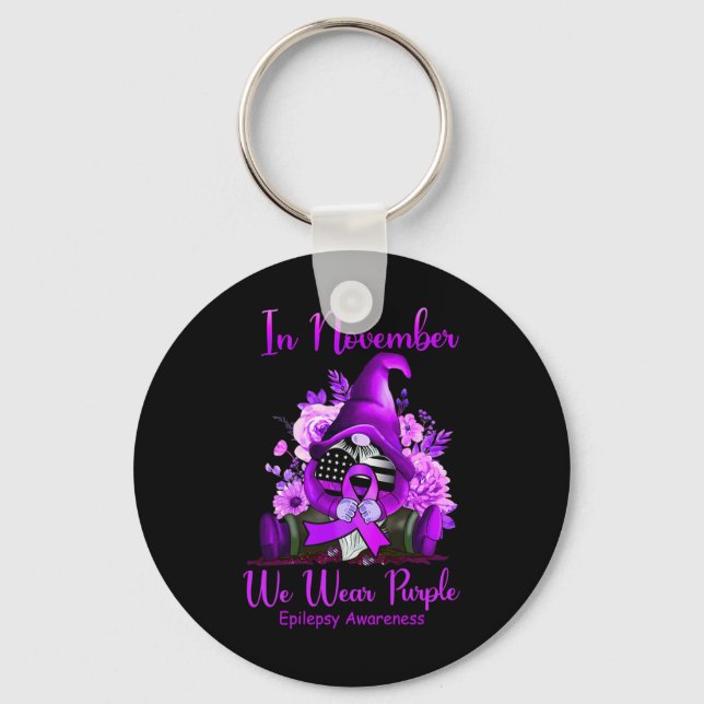 In November We Wear Purple Gnome Ribbon Epilepsy A Keychain (Front)