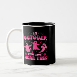In October Even Ghost Wear Pink Halloween Breast C Two-Tone Coffee Mug