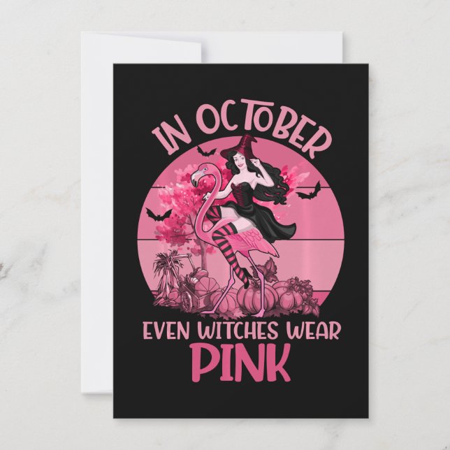 In October Even Witches Wear Pink Tee Breast Invitation (Front)