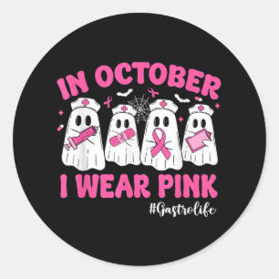 In October I Wear Pink Breast Cancer Awareness Gas Classic Round Sticker