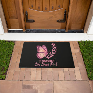In October Pink Breast Butterfly Doormat