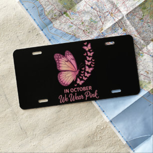 In October Pink Breast Butterfly License Plate