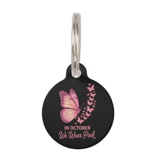In October Pink Breast Butterfly Pet ID Tag