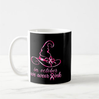 In october pink ribbon witch hat breast cancer coffee mug