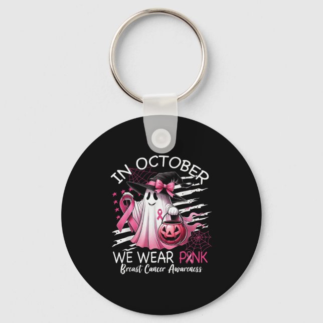 In October We Wear Nk Boo Ghost Breast Cancer Nk R Keychain (Front)