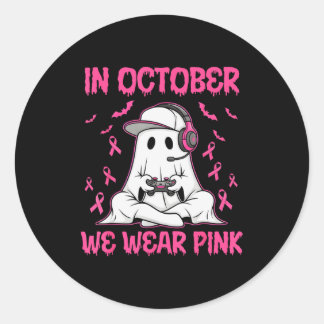 In October We Wear Nk Breast Cancer Gaming Ghost Y Classic Round Sticker