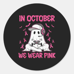 In October We Wear Nk Breast Cancer Gaming Ghost Y Classic Round Sticker