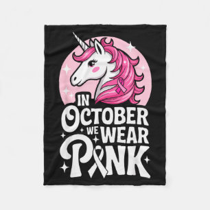 In October We Wear Nk Cute Unicorn Breast Cancer M Fleece Blanket