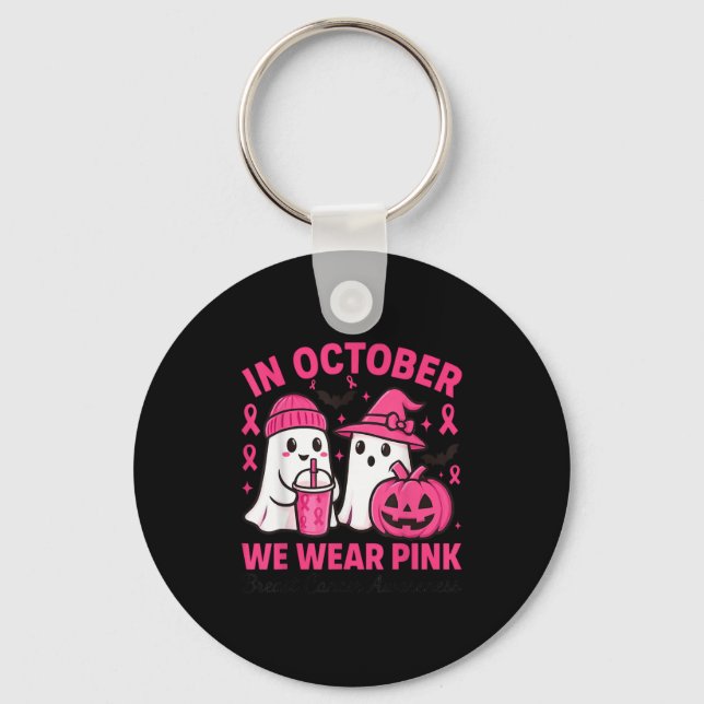 In October We Wear Nk Ghost Breast Cancer Awarenes Keychain (Front)