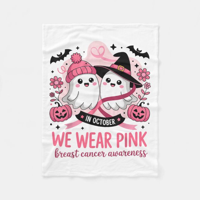 In October We Wear Nk Ghost Witch Breast Cancer Aw Fleece Blanket (Front)