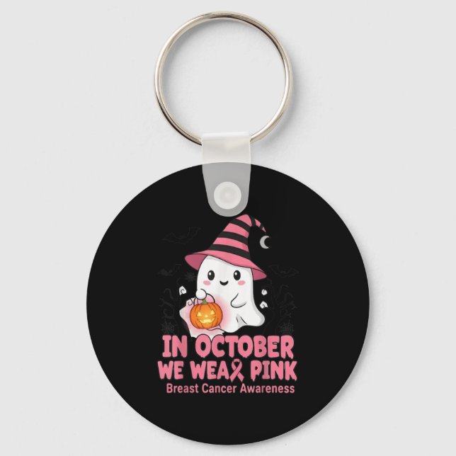 In October We Wear Nk Ghost Witch Breast Cancer Aw Keychain (Front)