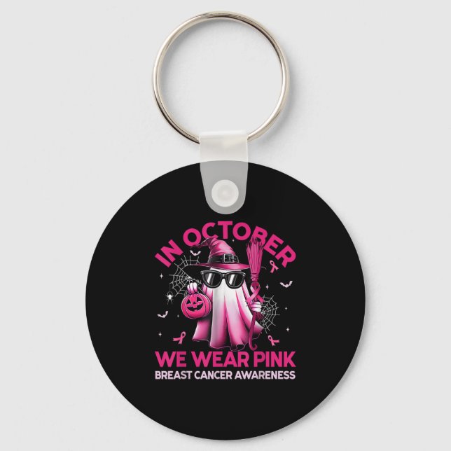 In October We Wear Nk Ghost Witch Breast Cancer Aw Keychain (Front)