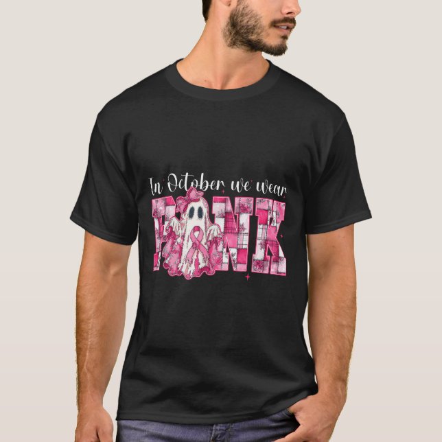 In October We Wear Nk Ghost Witch Breast Cancer Aw T-Shirt (Front)