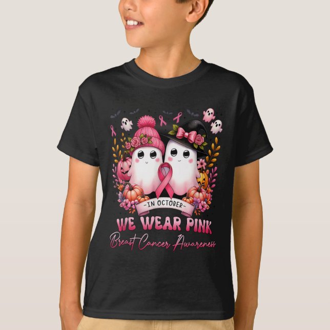 In October We Wear Nk Ghost Witch Breast Cancer Aw T-Shirt (Front)
