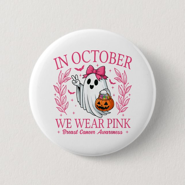In October We Wear Nk Halloween Breast Cancer Awar Button (Front)