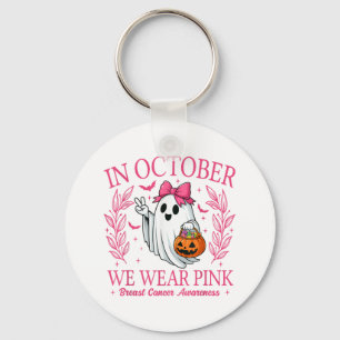 In October We Wear Nk Halloween Breast Cancer Awar Keychain