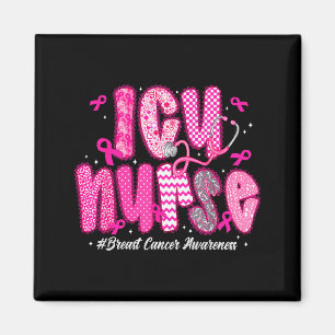 In October We Wear Nk Icu Nurse Breast Cancer Awar Magnet