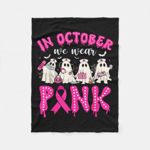 In October We Wear Nk Ribbon Ghost Nurse Halloween Fleece Blanket
