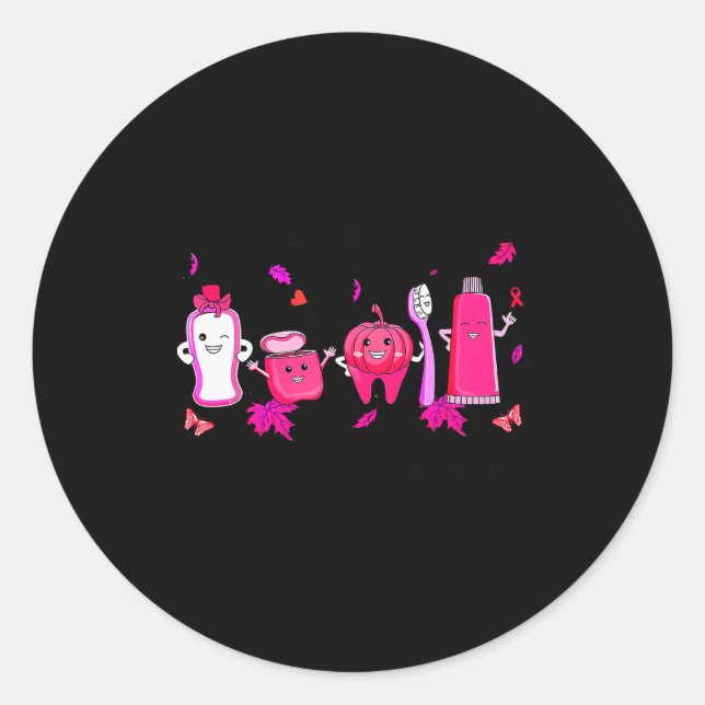 In October We Wear Nk Tooth Dental Breast Cancer A Classic Round Sticker (Front)