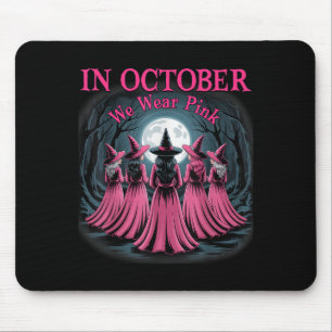 In October We Wear Nk Witch Halloween Breast Cance Mouse Pad