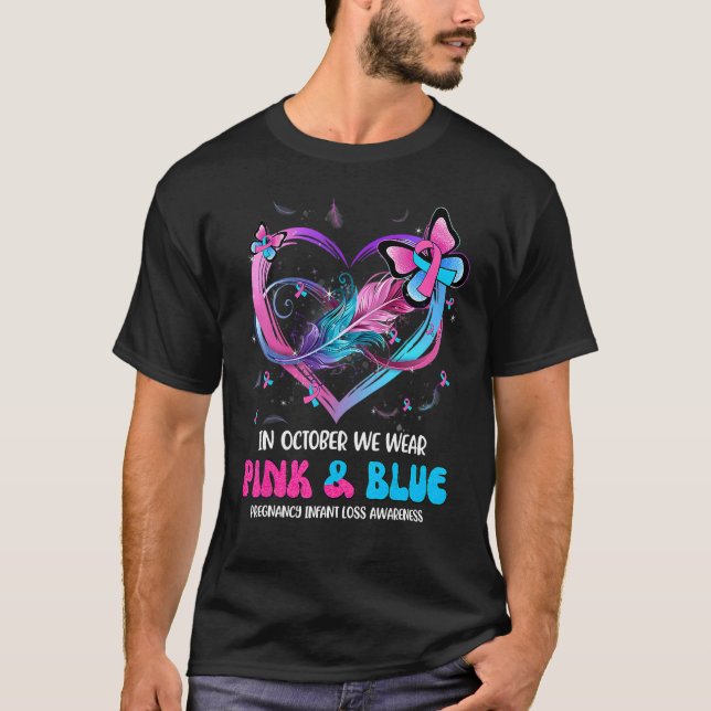 In October We Wear Pink And Blue Pregnancy Infant  T-Shirt (Front)