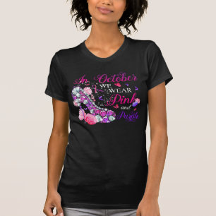 In October we wear pink and purple breast cancer T-Shirt