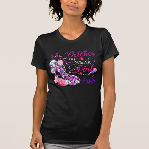 In October we wear pink and purple breast cancer  T_Shirt