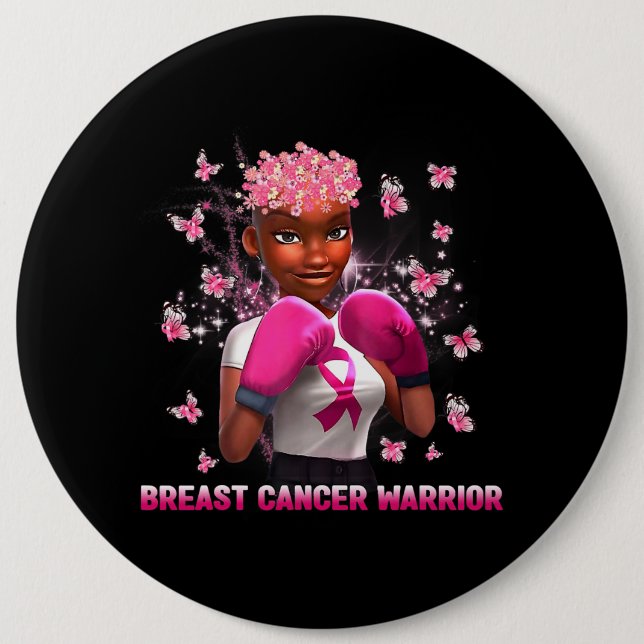 In October We Wear Pink Black Woman Breast Cancer  Button (Front)